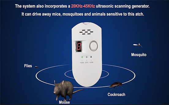 Alarma integrada repelente de roedores y mosquitos por gas y ultrasonidos para proteger el hogar