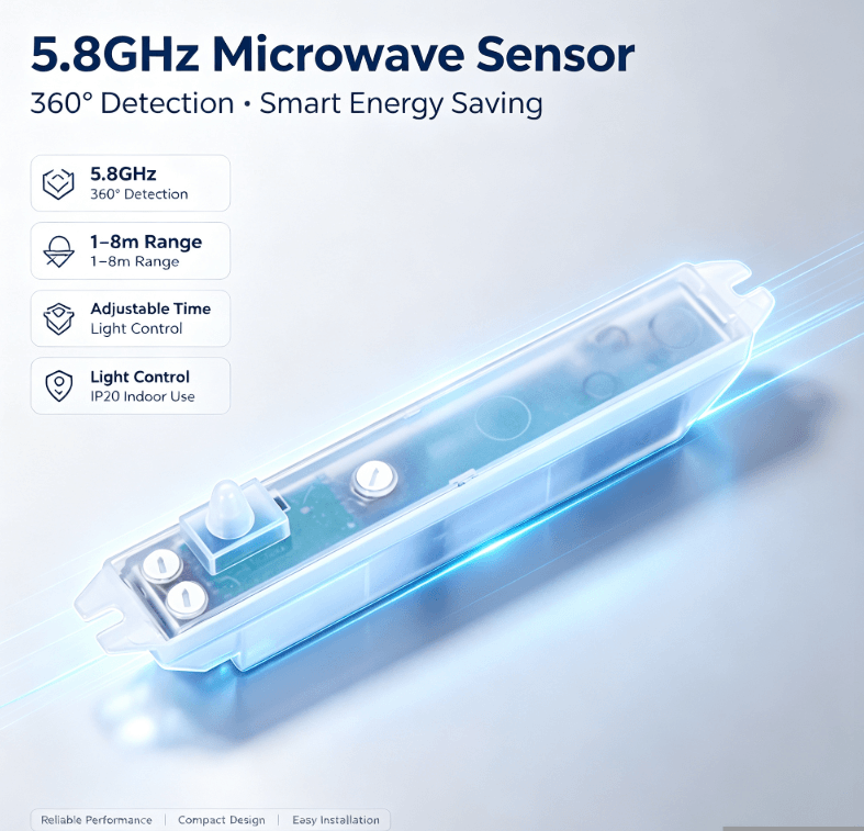 PD-MV1020 Sensor de microondas de 5,8 GHz | Instalación oculta, activadores menos falsos para iluminación
